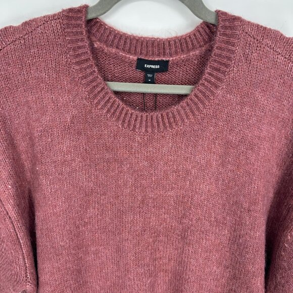 Express Puff Sleeve Sweater M Crew Neck Short Sleeves Fuzzy Ginger Dusty Rose - Picture 7 of 8